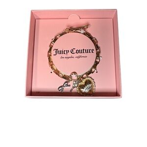 Juicy Couture Gold Heart Crown Charm Toggle Bracelet Crystal Bow New In Box NIB